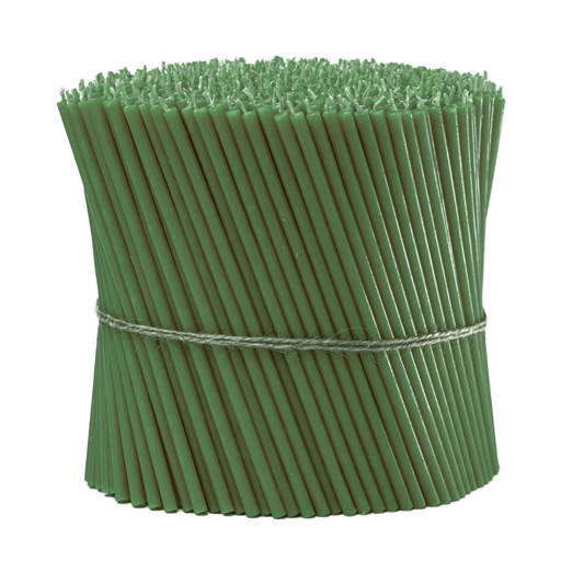 6.3" Thin Green Beeswax Taper Candles 0.2" Diameter, 30 Min Clean Burn