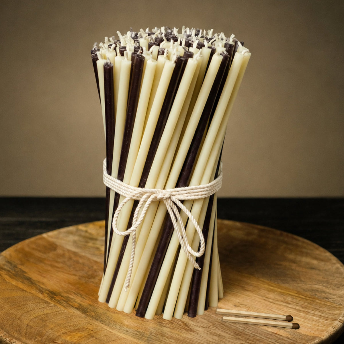 Black and white thin beeswax taper candles set, 6.5 inch, Closterra