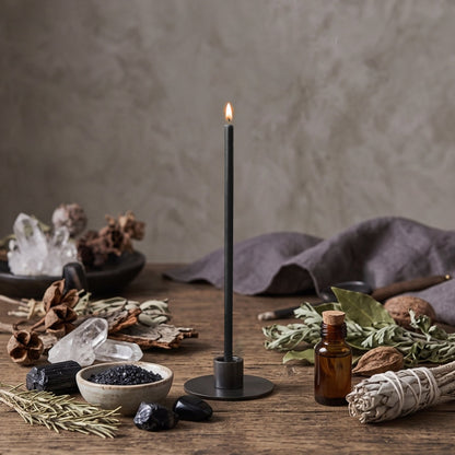 Black beeswax ritual candle for Protection & Banishing, 8 inch, Closterra