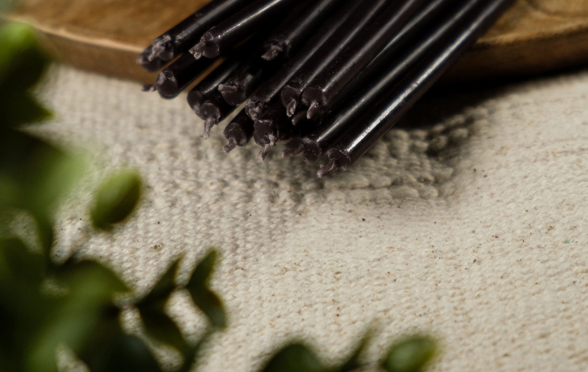 6.5″ Thin Black Beeswax Taper Candles