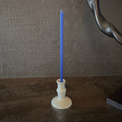 Blue beeswax taper candles 6.3″, in cream ceramic holder