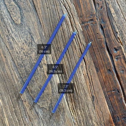 Blue beeswax taper candles size comparison chart
