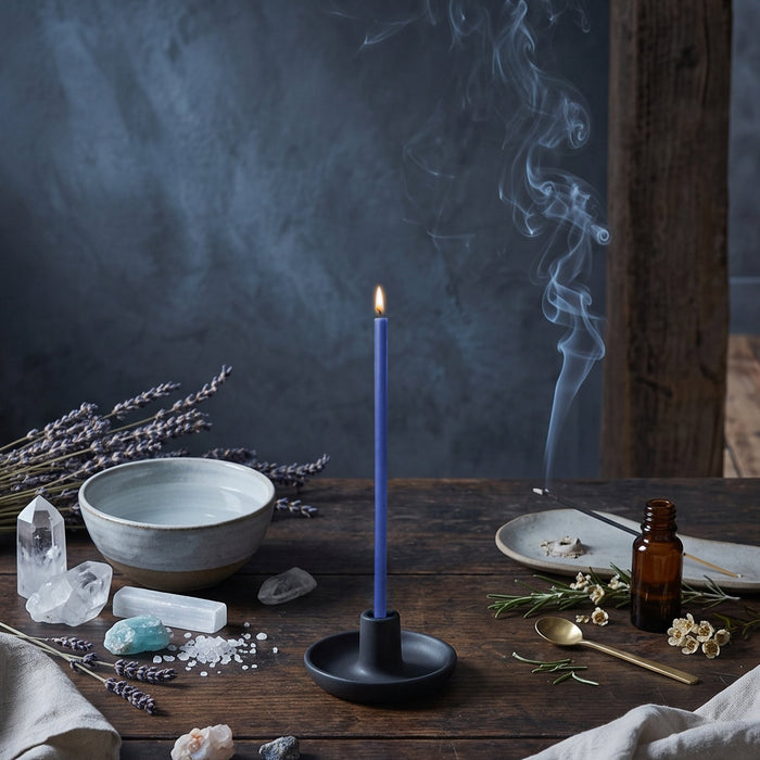 Blue beeswax ritual candle for Healing & Communication, 6.3 inch, Closterra