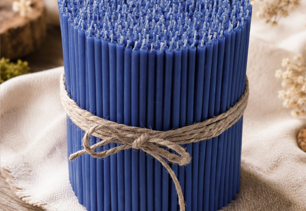 6.5″ Thin Blue Beeswax Taper Candles