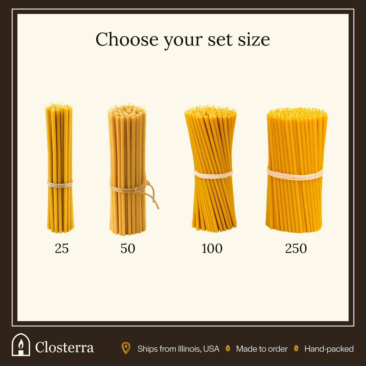 Choose your set size: beeswax taper candle packs