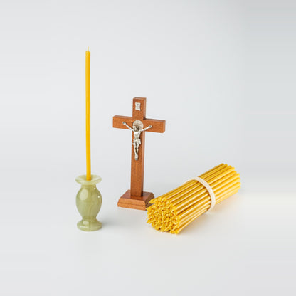 10.4 inch pure beeswax Orthodox church taper candles with cross and candle holders