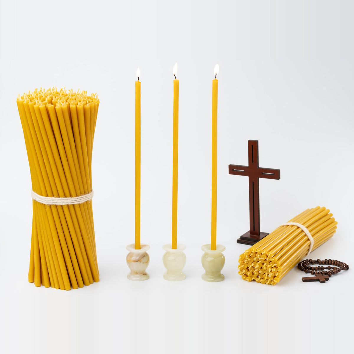 10.4 inch pure beeswax Orthodox church taper candles with cross and candle holders