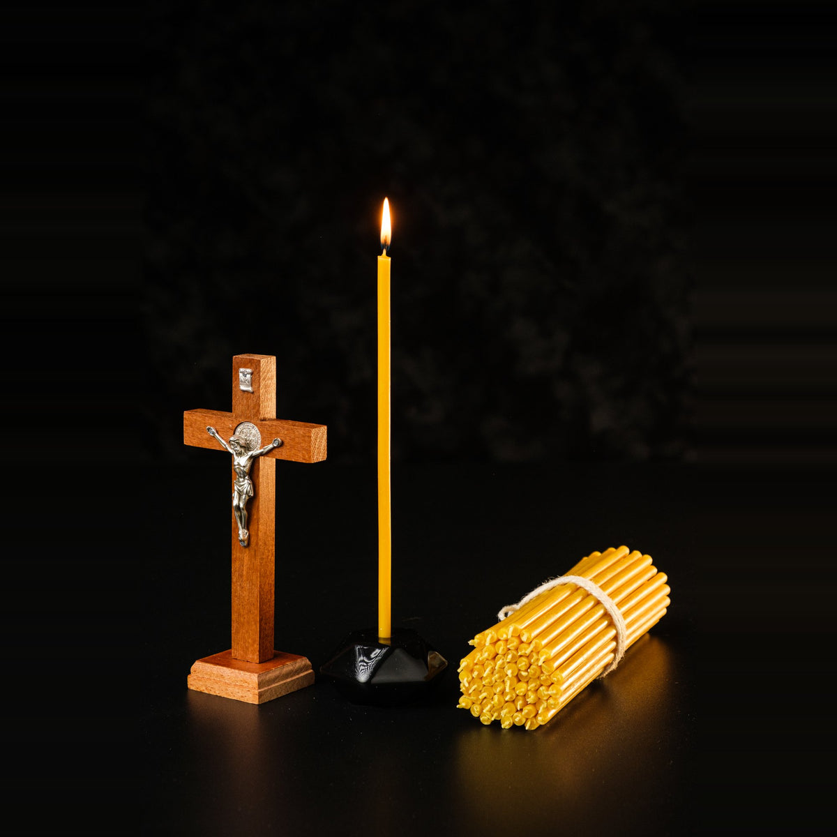 6.3 inch pure beeswax Orthodox church taper candles with cross and candle holders