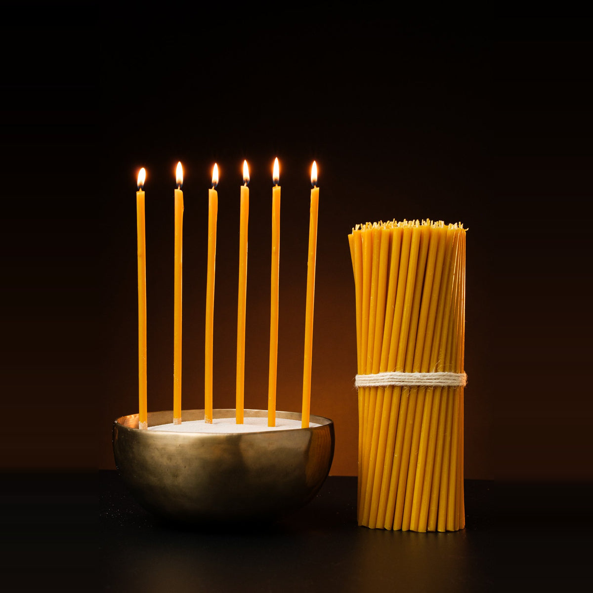 7.3 inch pure beeswax Orthodox church taper candles with cross and candle holders
