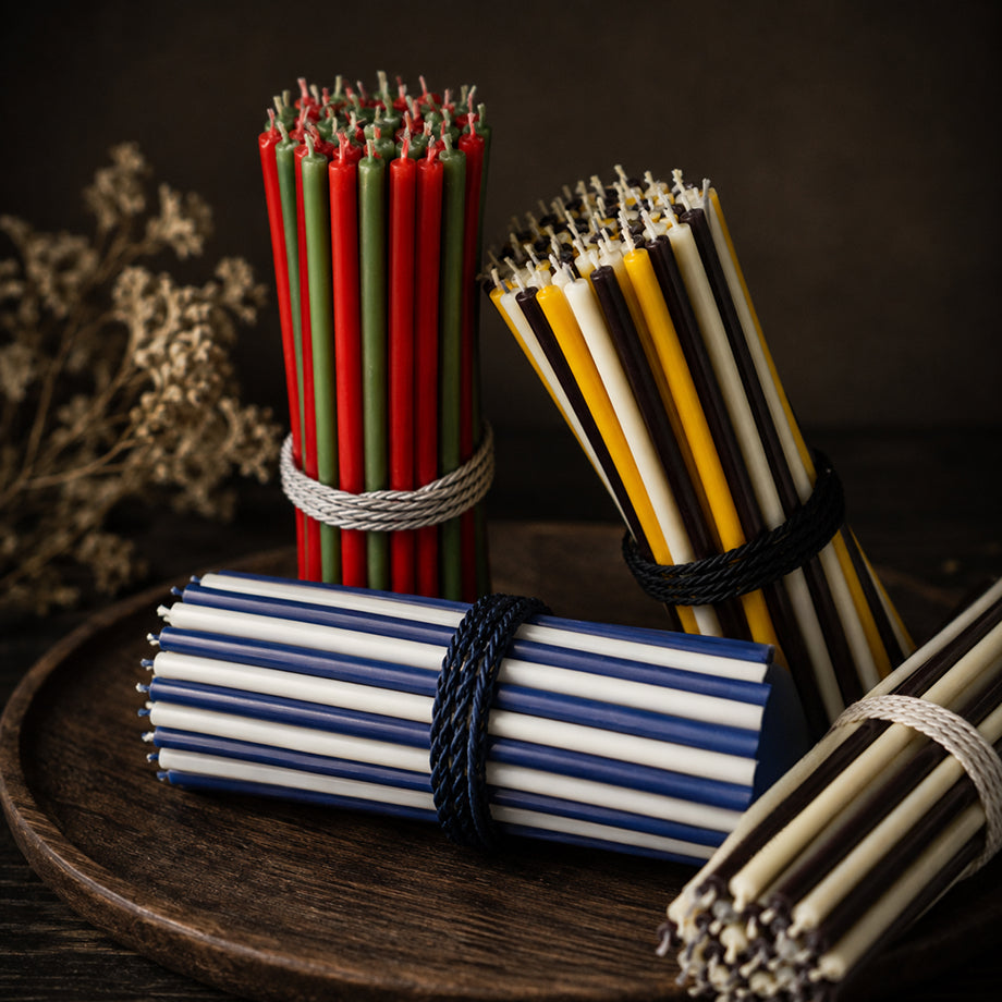 Multicolor beeswax candle gift sets, assorted colored taper candles, by Closterra