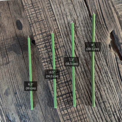 Green beeswax ritual candles size comparison chart