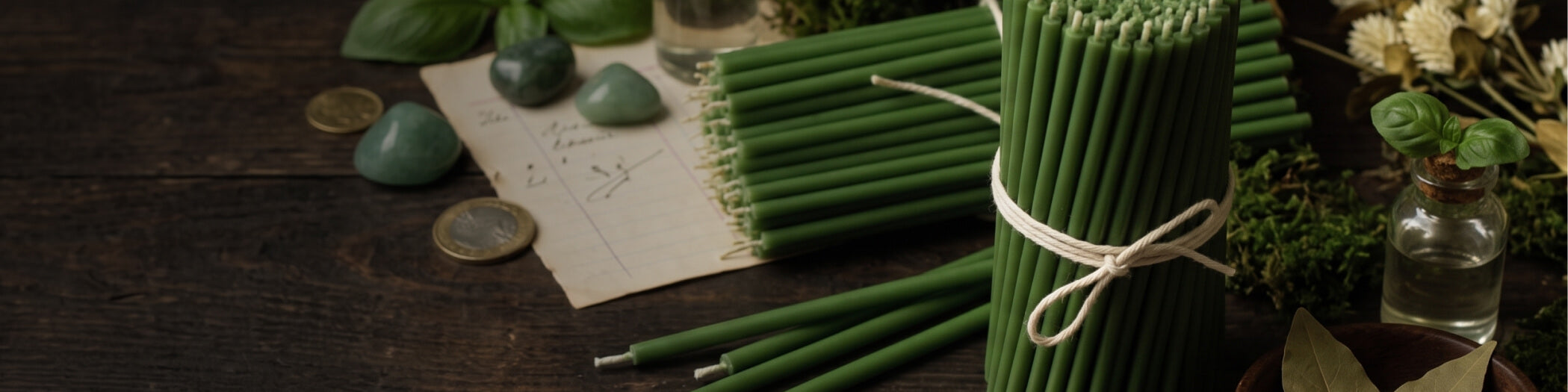 Green Beeswax Ritual Candles for Money & Abundance