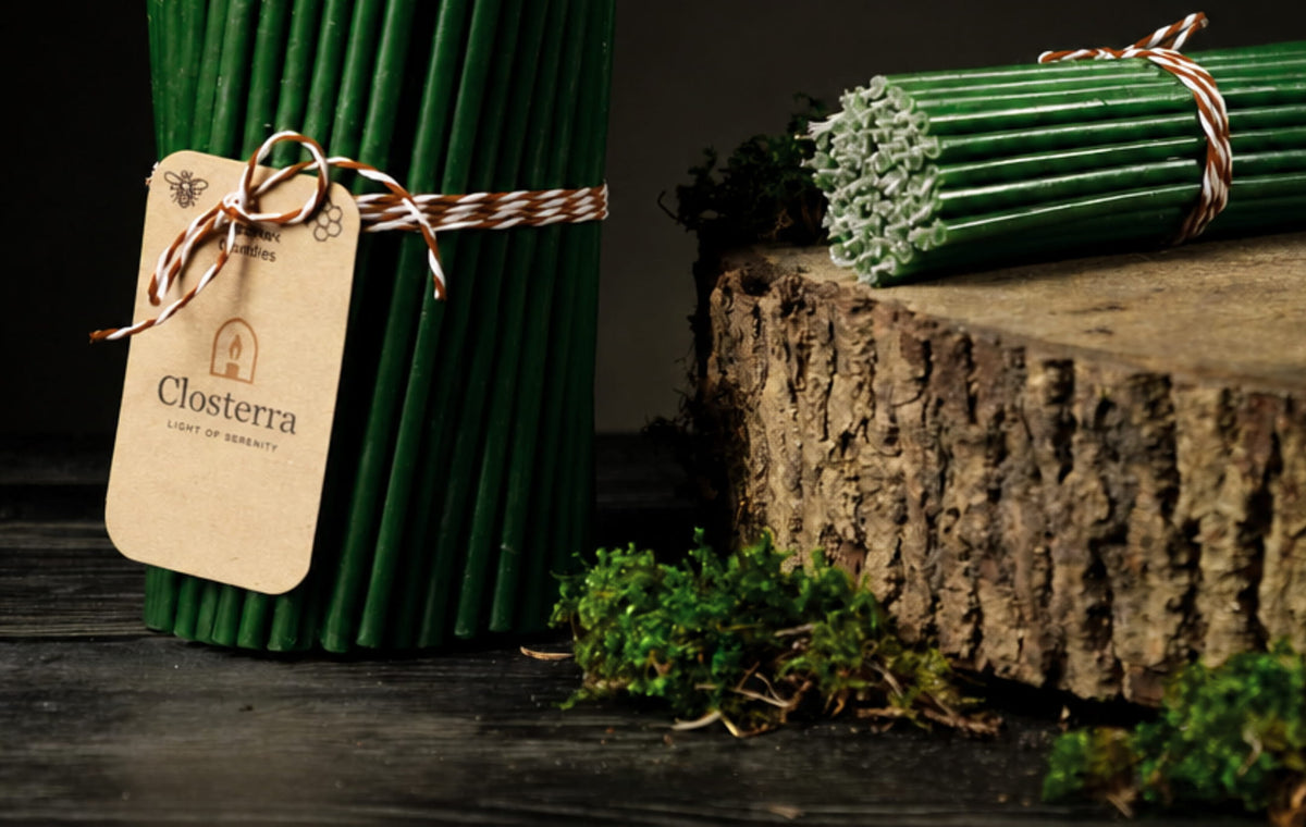 6.3″ Thin Green Beeswax Taper Candles