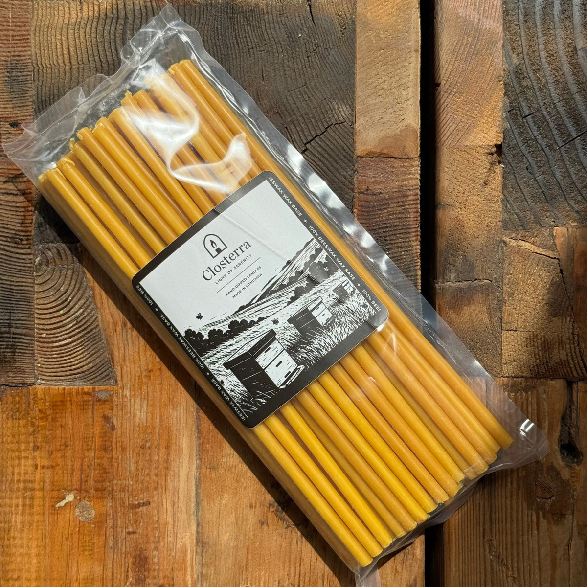 Natural beeswax taper candles 10.4″, in closterra packaging