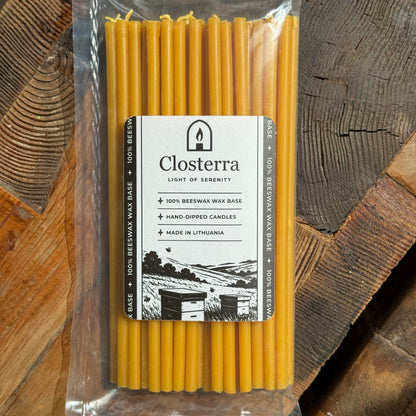 7.3 inch pure beeswax Orthodox church taper candles in Closterra packaging