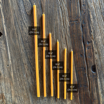 Natural beeswax taper candles size comparison chart