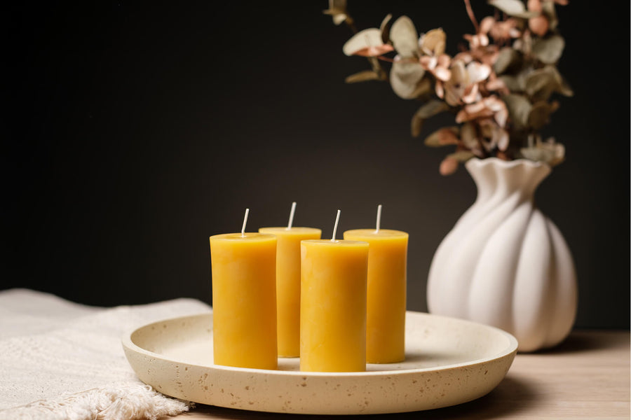 Natural beeswax pillar candles by Closterra
