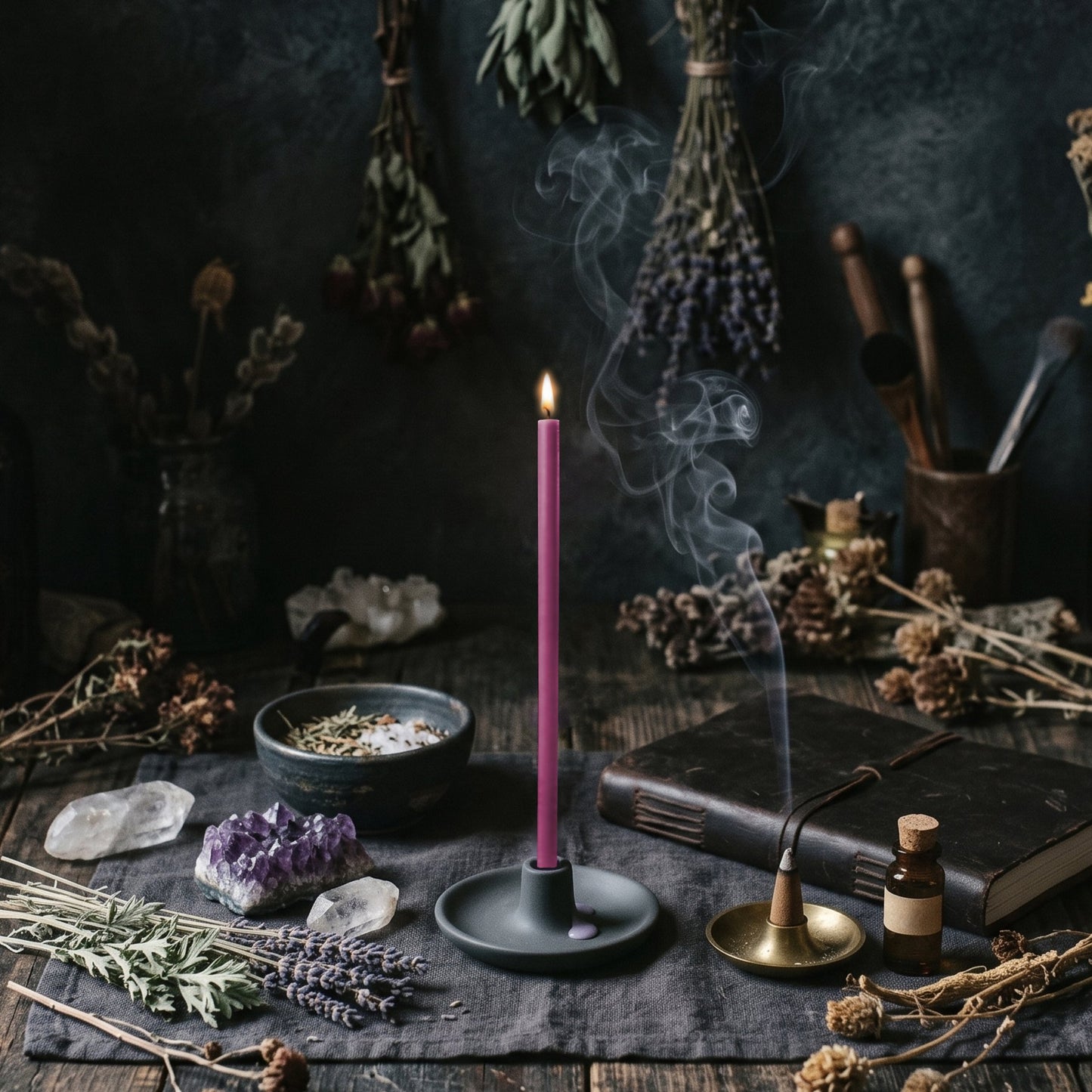 Purple beeswax ritual candle for Spirituality & Intuition, 6.5 inch, Closterra
