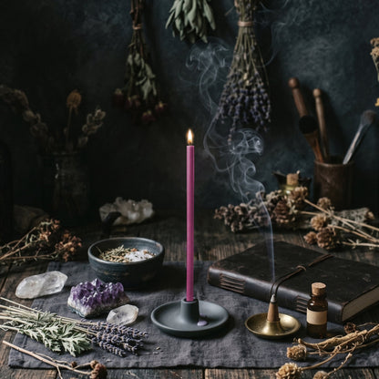 Purple beeswax ritual candle for Spirituality & Intuition, 6.5 inch, Closterra