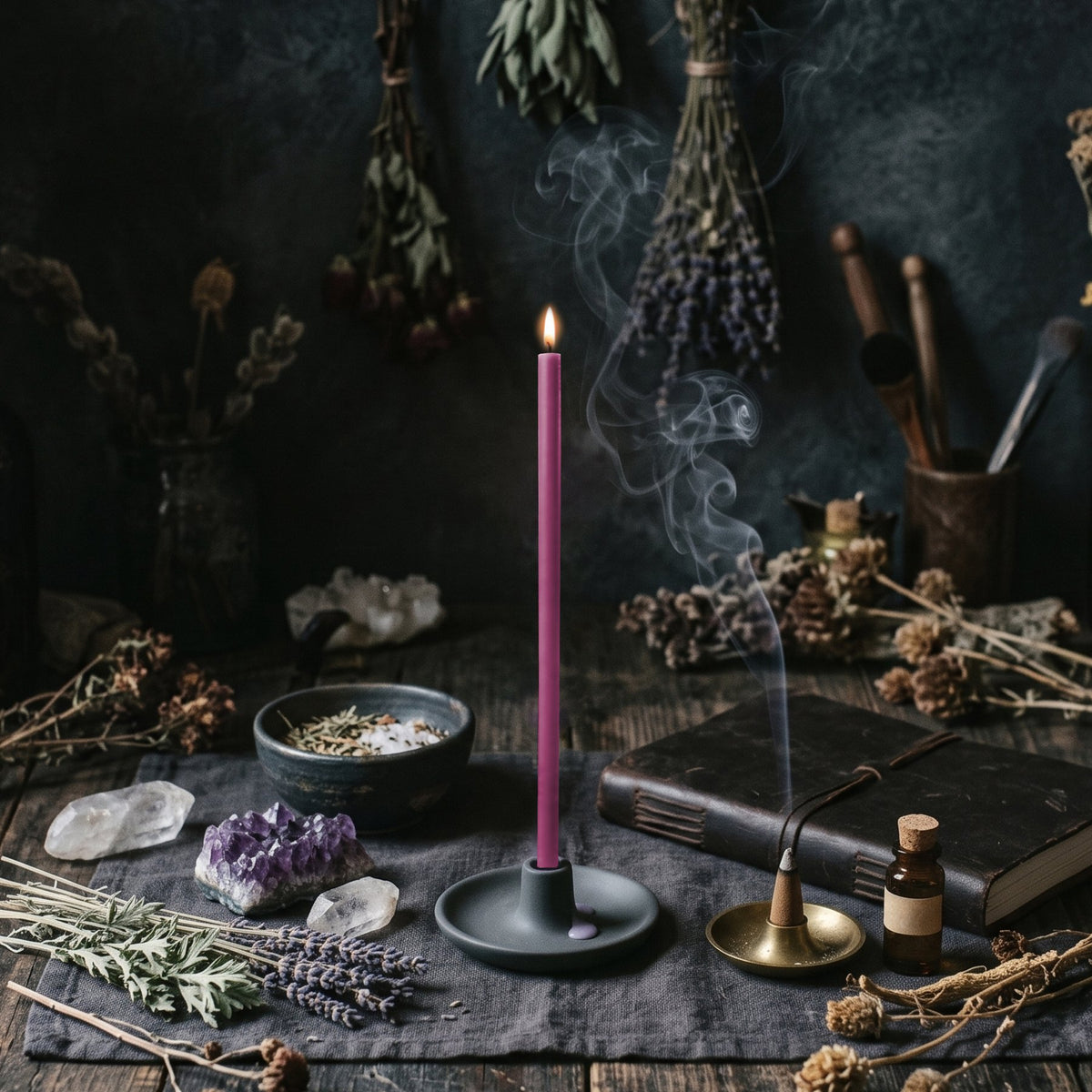 Purple beeswax ritual candle for Spirituality & Intuition, 7.3 inch, Closterra