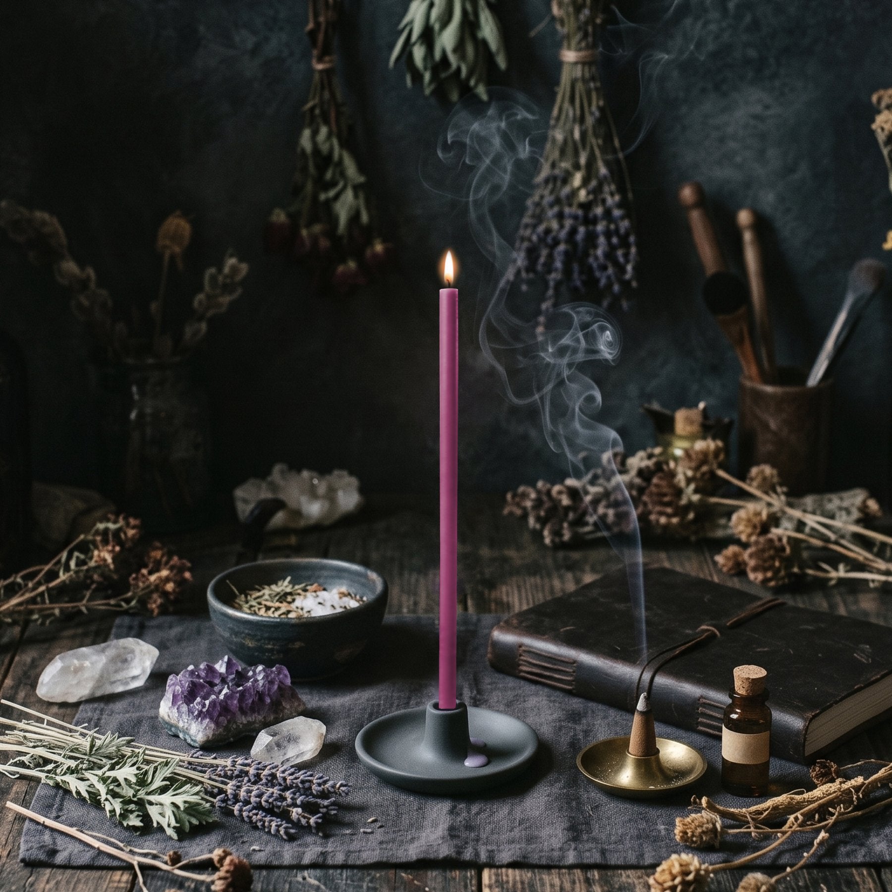Purple beeswax ritual candle for Spirituality & Intuition, 7.3 inch, Closterra