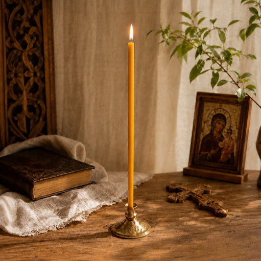 Natural beeswax Orthodox church taper candle, 11.6 inch, Closterra