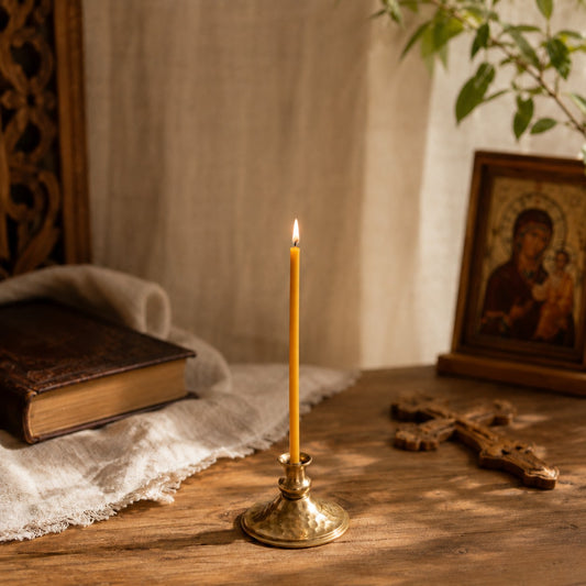 Natural beeswax Orthodox church taper candle, 6.3 inch, Closterra