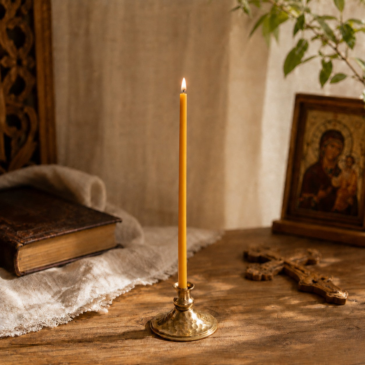 Natural beeswax Orthodox church taper candle, 8 inch, Closterra
