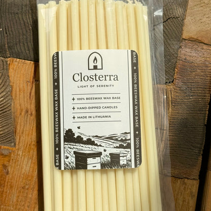 8 inch white beeswax ritual candles, pack of 50 in Closterra packaging