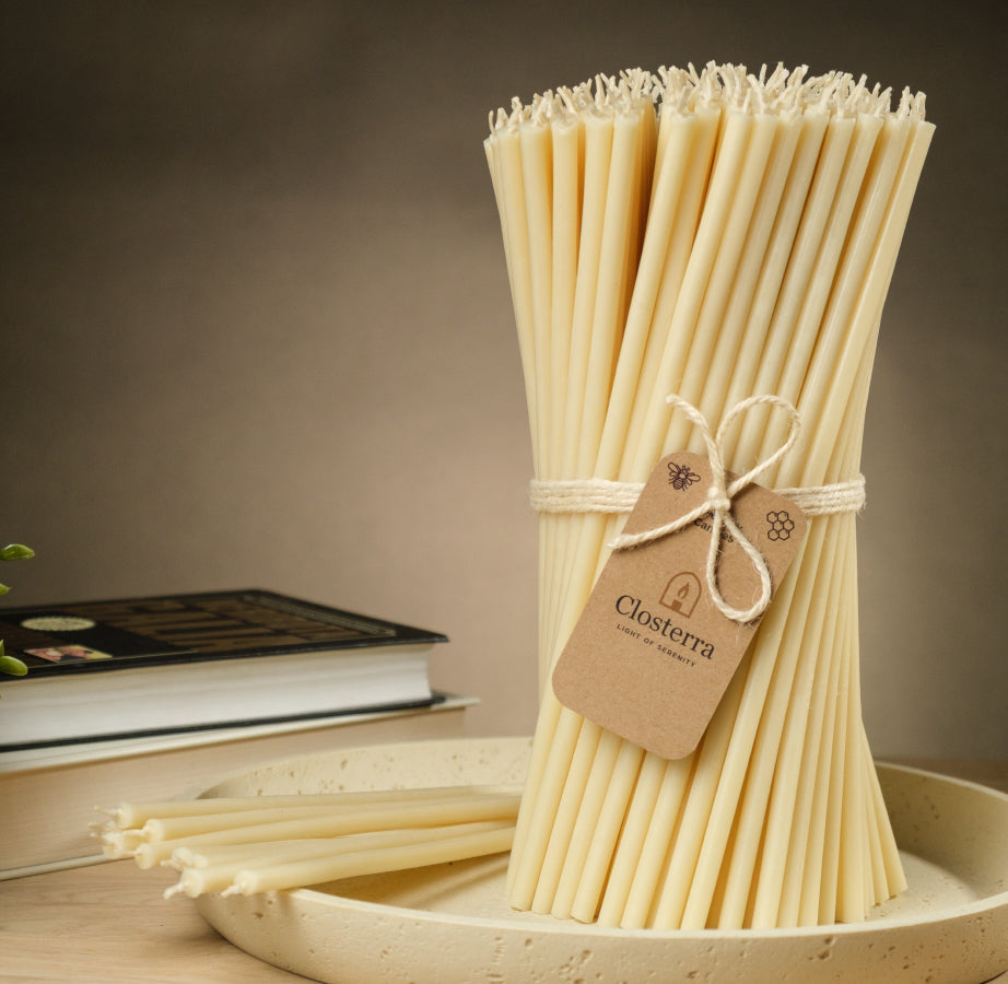 White beeswax taper candles by Closterra