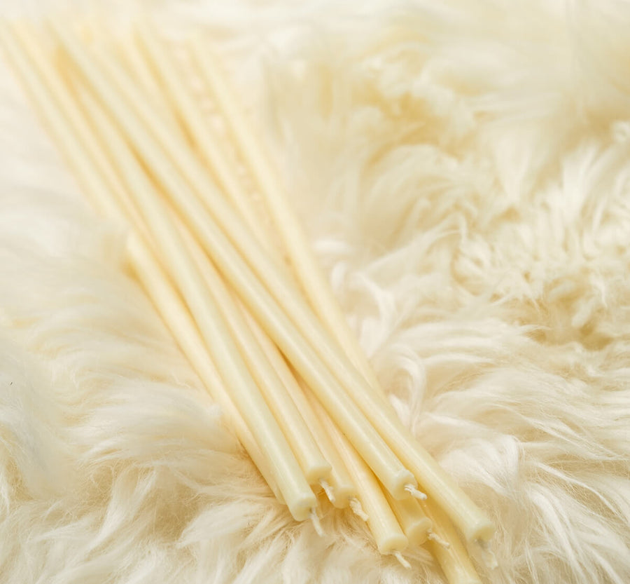 White thin beeswax taper candles by Closterra