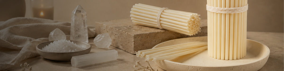 White Beeswax Ritual Candles for Cleansing & Peace