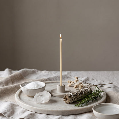 White thin beeswax taper candle for Cleansing & Peace ritual, 6.3 inch, Closterra