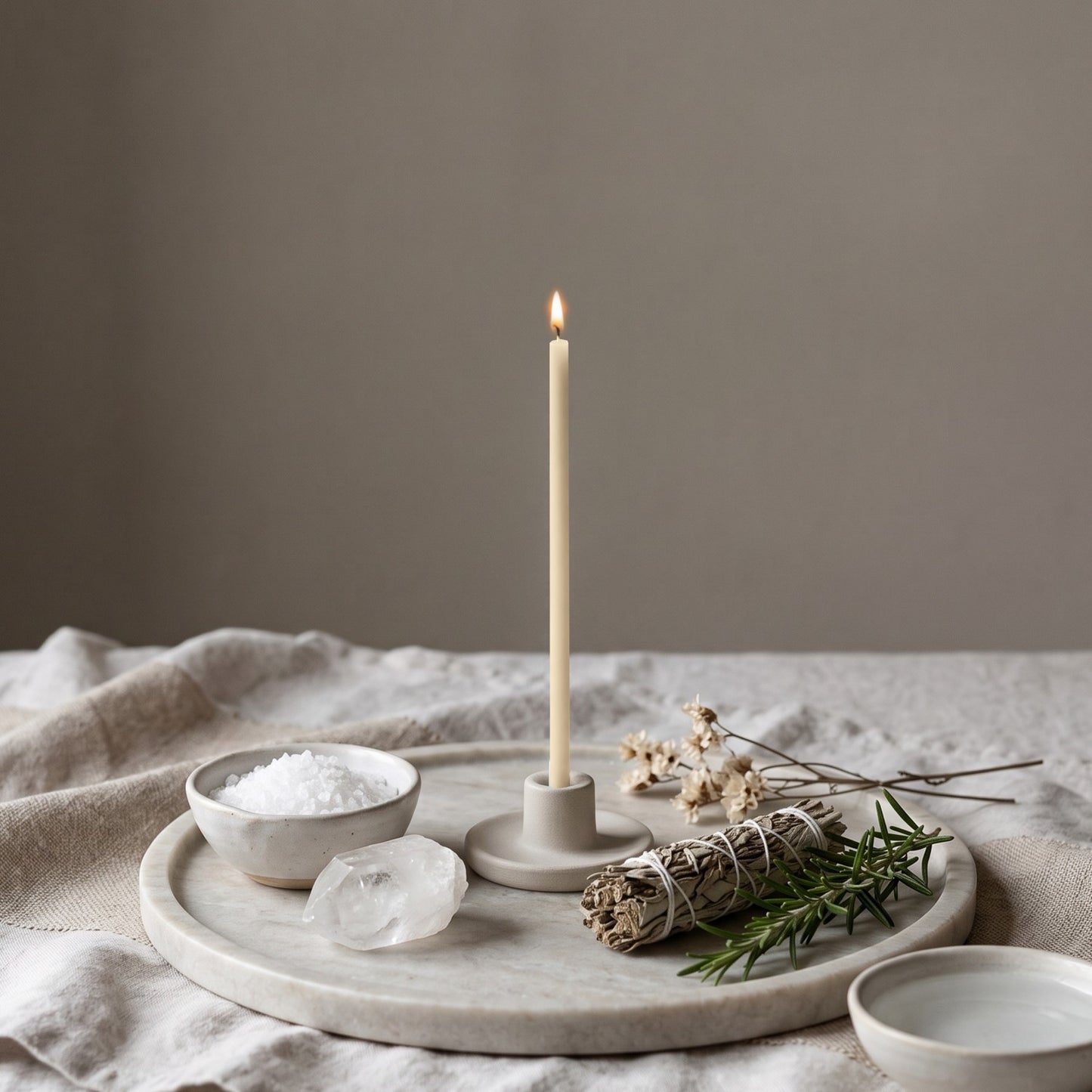 White thin beeswax taper candle for Cleansing & Peace ritual, 6.5 inch, Closterra