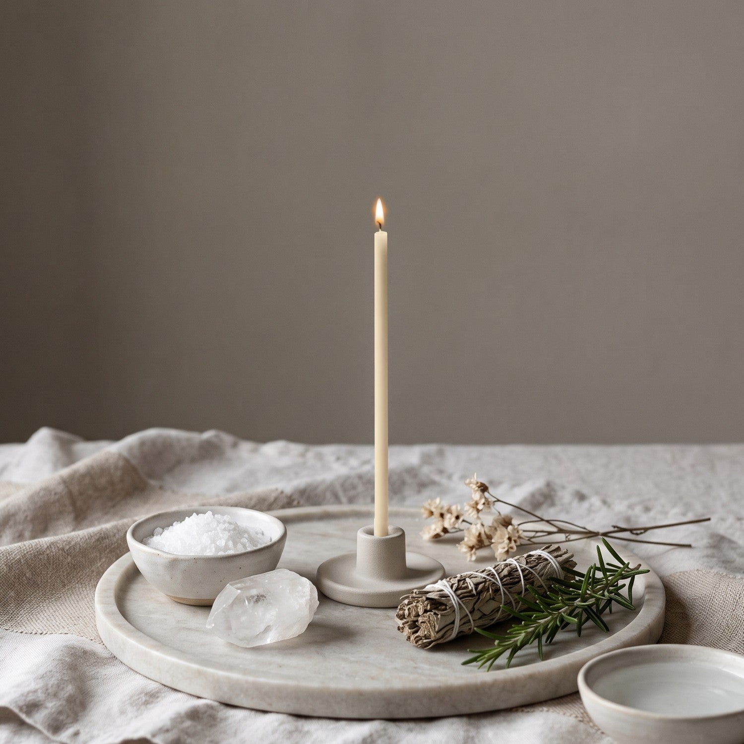 White thin beeswax taper candle for Cleansing & Peace ritual, 6.5 inch, Closterra