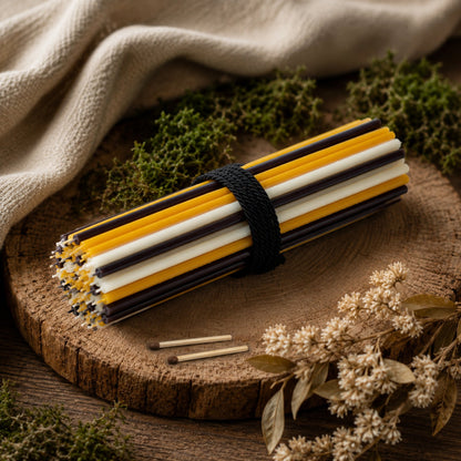 Natural, black and white thin beeswax taper candles set, 7.3 inch, Closterra